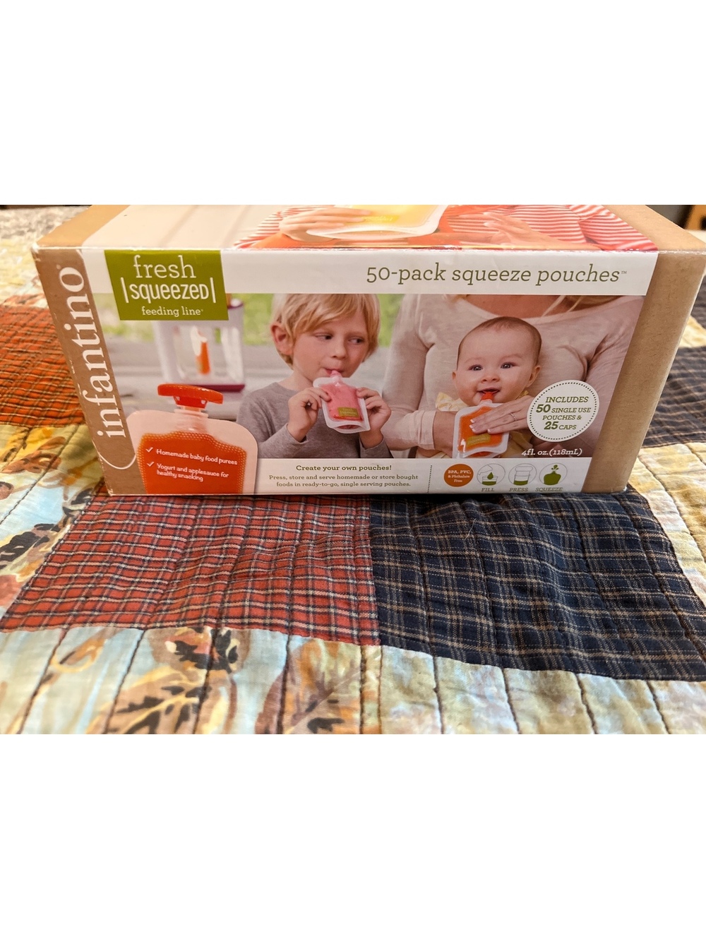 infantino Fresh Squeezed Feeding Line 50-Squeeze Pouches missing caps